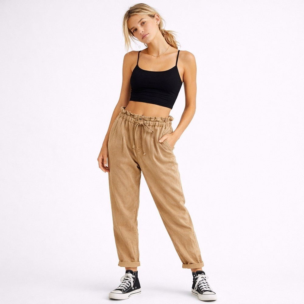 Free People Margate Drawstring Paperbag Pants Khaki Sz S - Picture 9 of 10